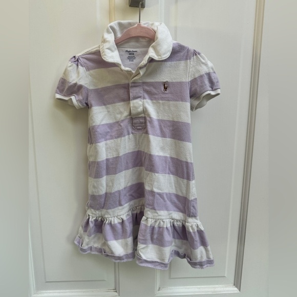 Ralph Lauren Other - Ralph Lauren 24M Girls Purple & White Stripe Short Sleeve Collar Dress